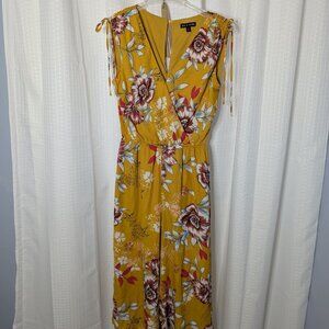As U Wish Capri Jumpsuit, Gold with Floral, Size XS